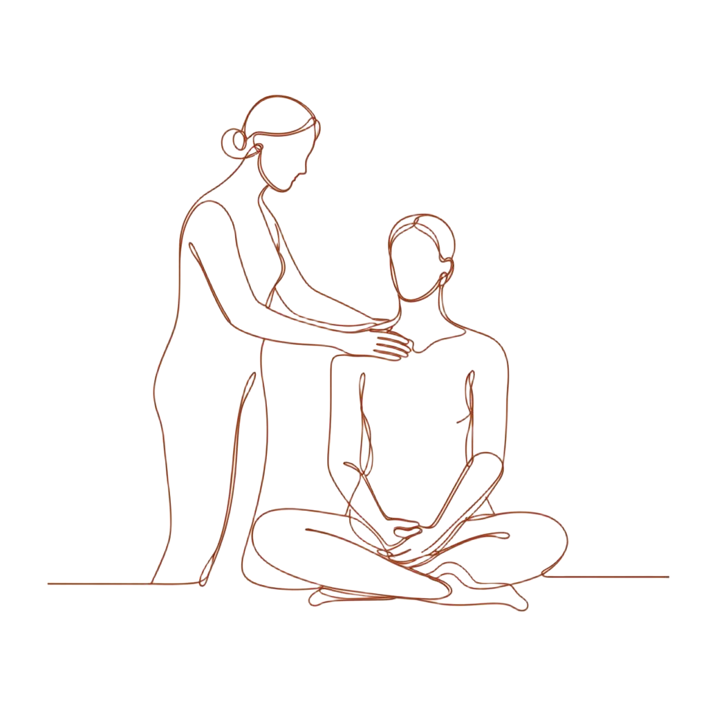 Continuous line drawing of bodywork practitioner and client — deep tissue body rub illustration