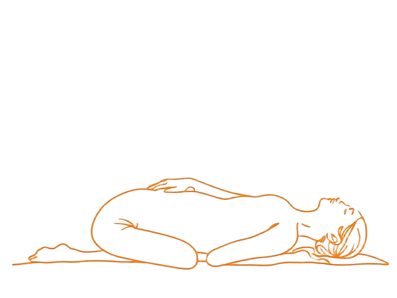 Continuous line drawing of reclining body on massage table — state body rub page