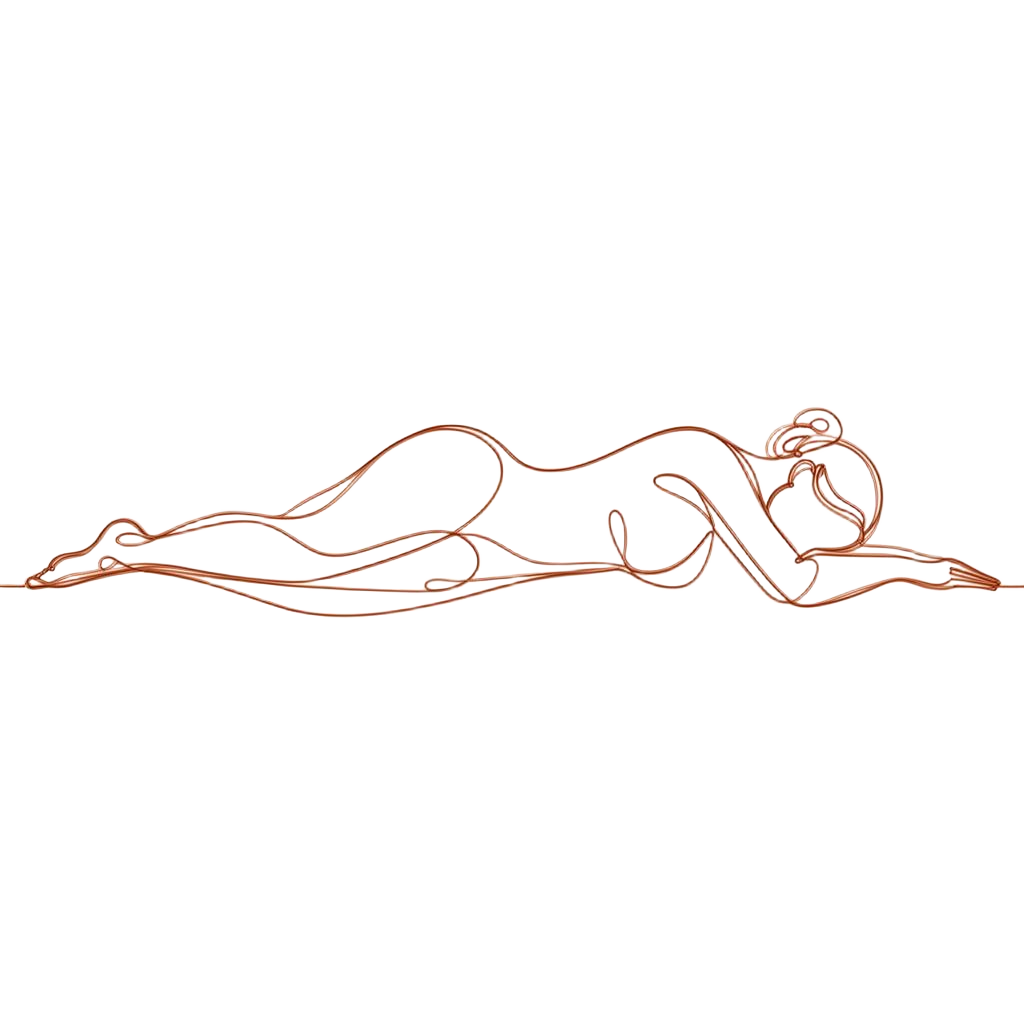 Continuous line drawing of reclining figure in relaxation — Swedish body rub illustration