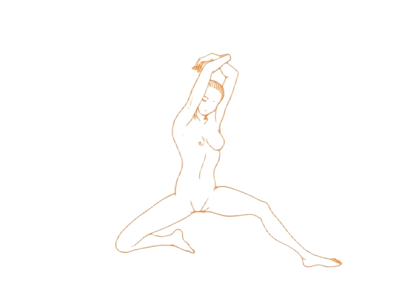 Continuous line drawing of figure in side stretch — body rub guides illustration